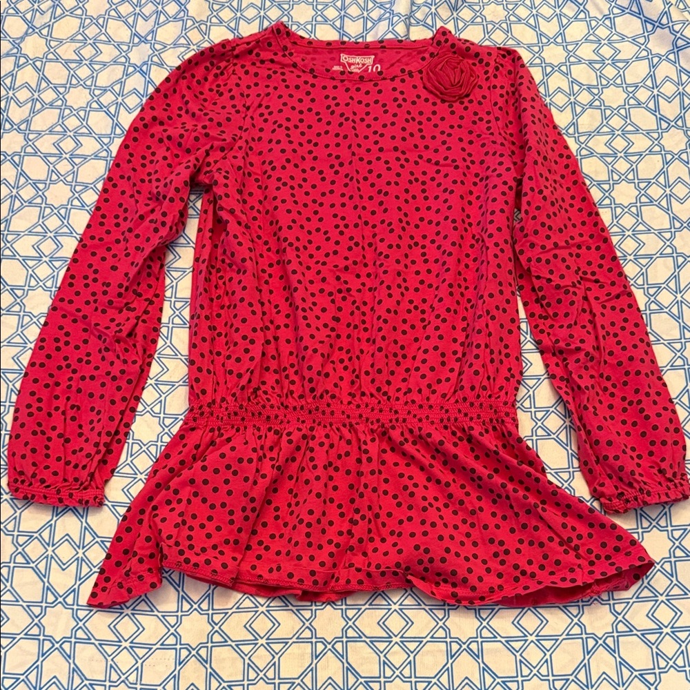 OshKosh B'gosh Pink Long Sleeve Polka Dot Peplum Top